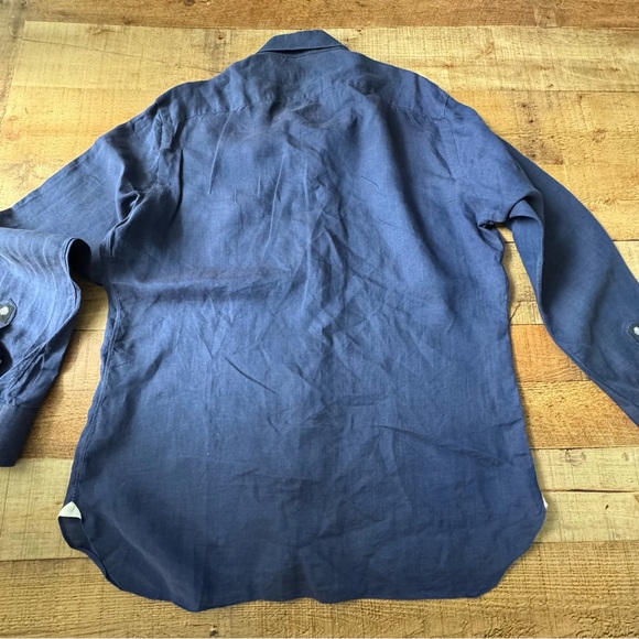 Borbonica by Vanacore Linen Button-Up Shirt Navy Blue Size 17/43 - Picture 2 of 7